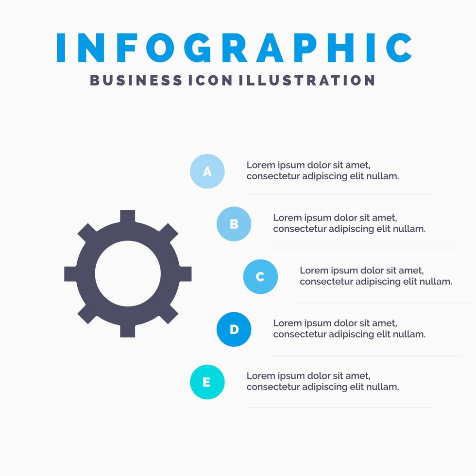 Zahnradeinstellung Getriebe solide Symbol Infografiken 5 Schritte Präsentationshintergrund vektor