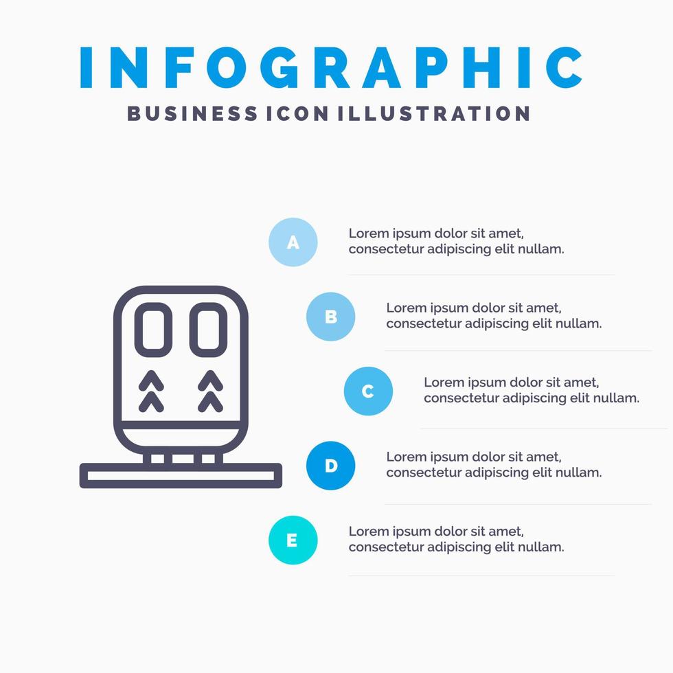 zurück Eisenbahn Zug Transport Liniensymbol mit 5 Schritten Präsentation Infografiken Hintergrund vektor