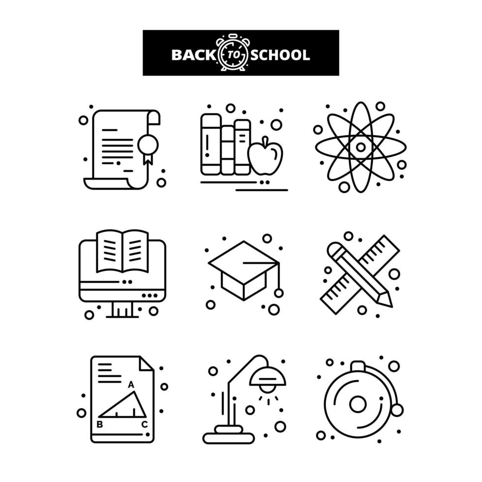 tillbaka till skola ikon. utbildning och inlärning linje ikoner uppsättning. vektor