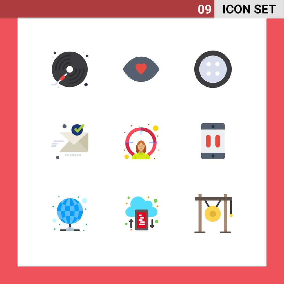 9 universelle flache Farben für Web- und mobile Anwendungen eingestellt Mitarbeiter ok Vision gesendet E-Mail editierbare Vektordesign-Elemente vektor