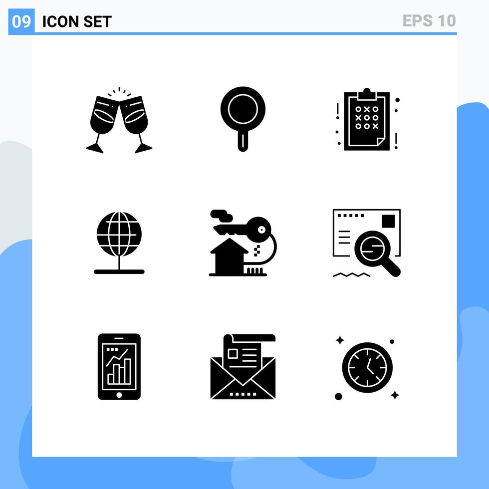 9 universell fast glyf tecken symboler av hus värld planen stå klot redigerbar vektor design element