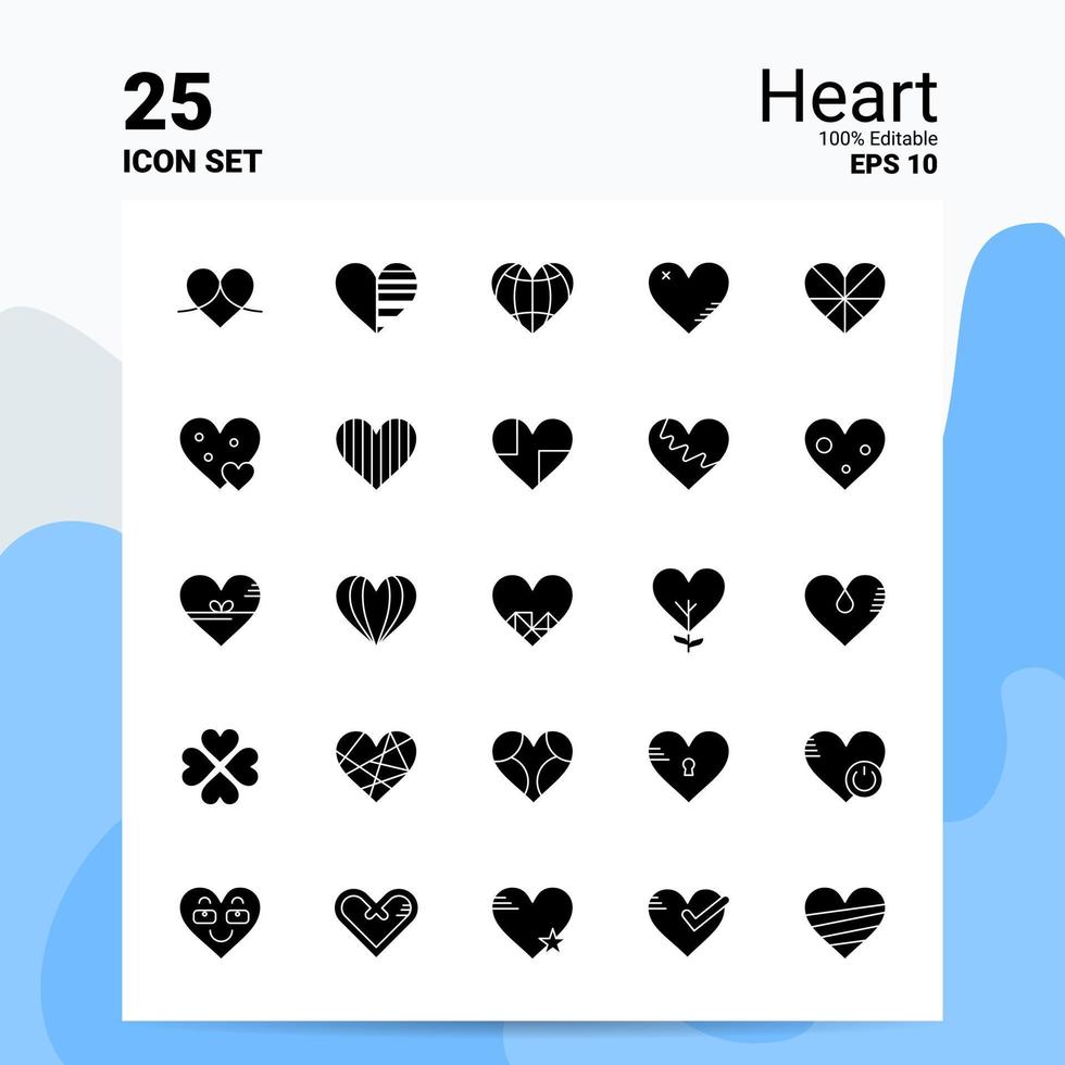 25 hjärta ikon uppsättning 100 redigerbar eps 10 filer företag logotyp begrepp idéer fast glyf ikon design vektor
