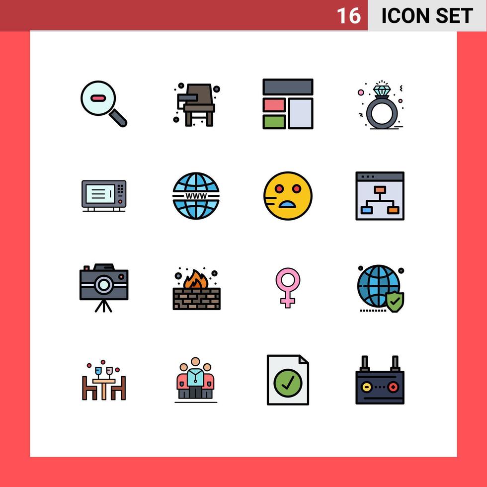 moderner Satz von 16 flachen, farbgefüllten Linien und Symbolen wie z vektor