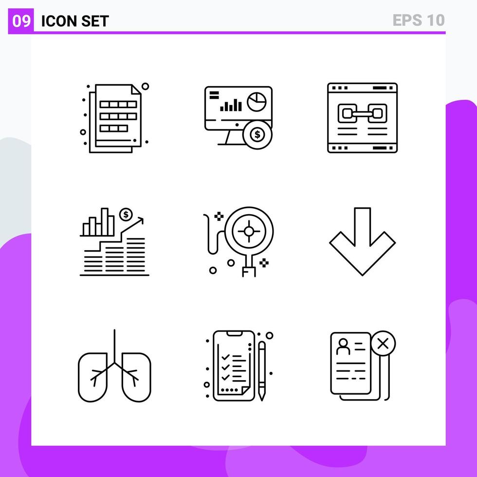 uppsättning av 9 ikoner i linje stil kreativ översikt symboler för hemsida design och mobil appar enkel linje ikon tecken isolerat på vit bakgrund 9 ikoner kreativ svart ikon vektor bakgrund