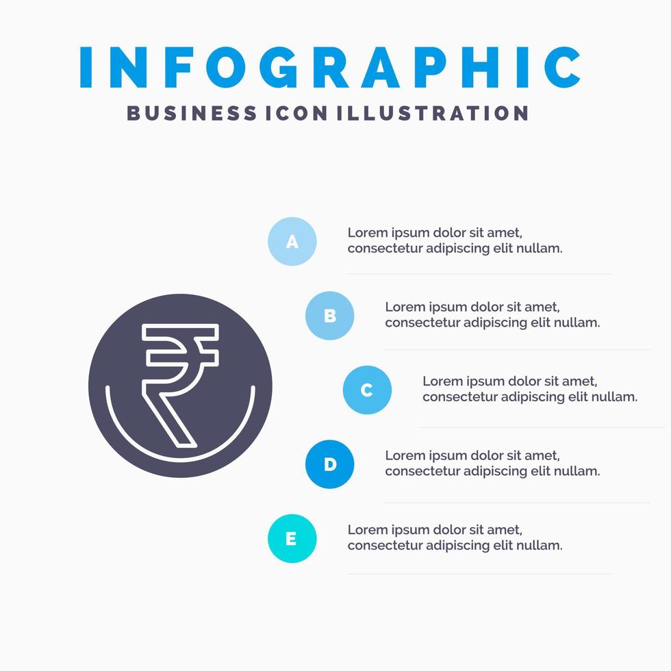 Geschäft Währung Finanzen indische inr Rupie Handel solide Symbol Infografiken 5 Schritte Präsentationshintergrund vektor