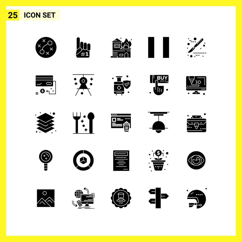 25 Symbolsatz einfache solide Symbole Glyphenzeichen auf weißem Hintergrund für Website-Design, mobile Anwendungen und Printmedien vektor