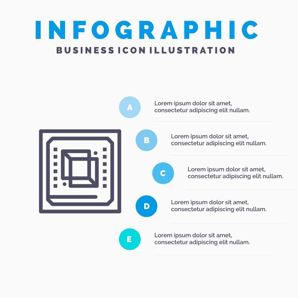 Chip Computer CPU Hardware Prozessor Liniensymbol mit 5 Schritten Präsentation Infografiken Hintergrund vektor