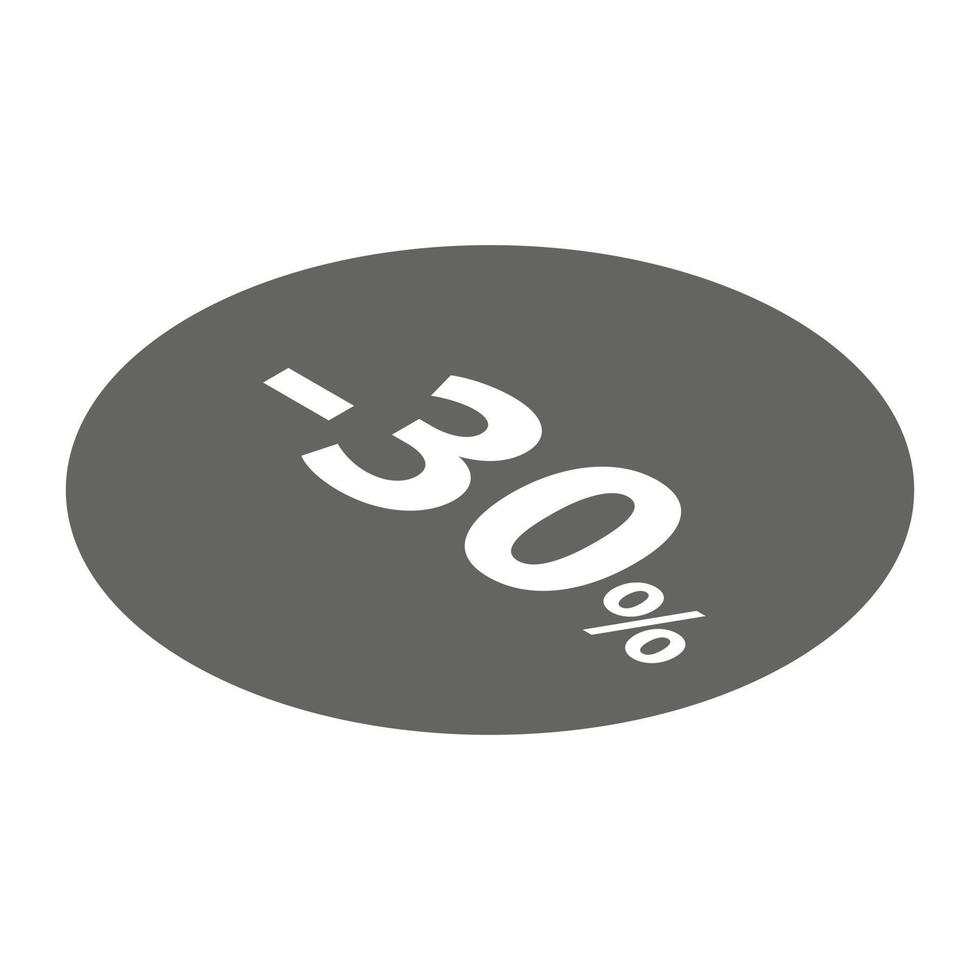 minus- 30 procent försäljning svart ikon, isometrisk stil vektor