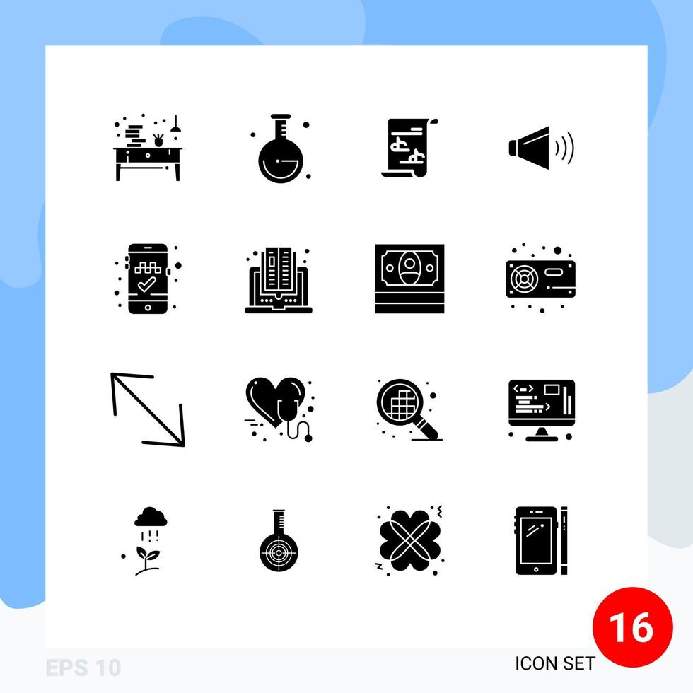 användare gränssnitt packa av 16 grundläggande fast glyfer av uppkopplad cab bokning på fil volym ljud redigerbar vektor design element