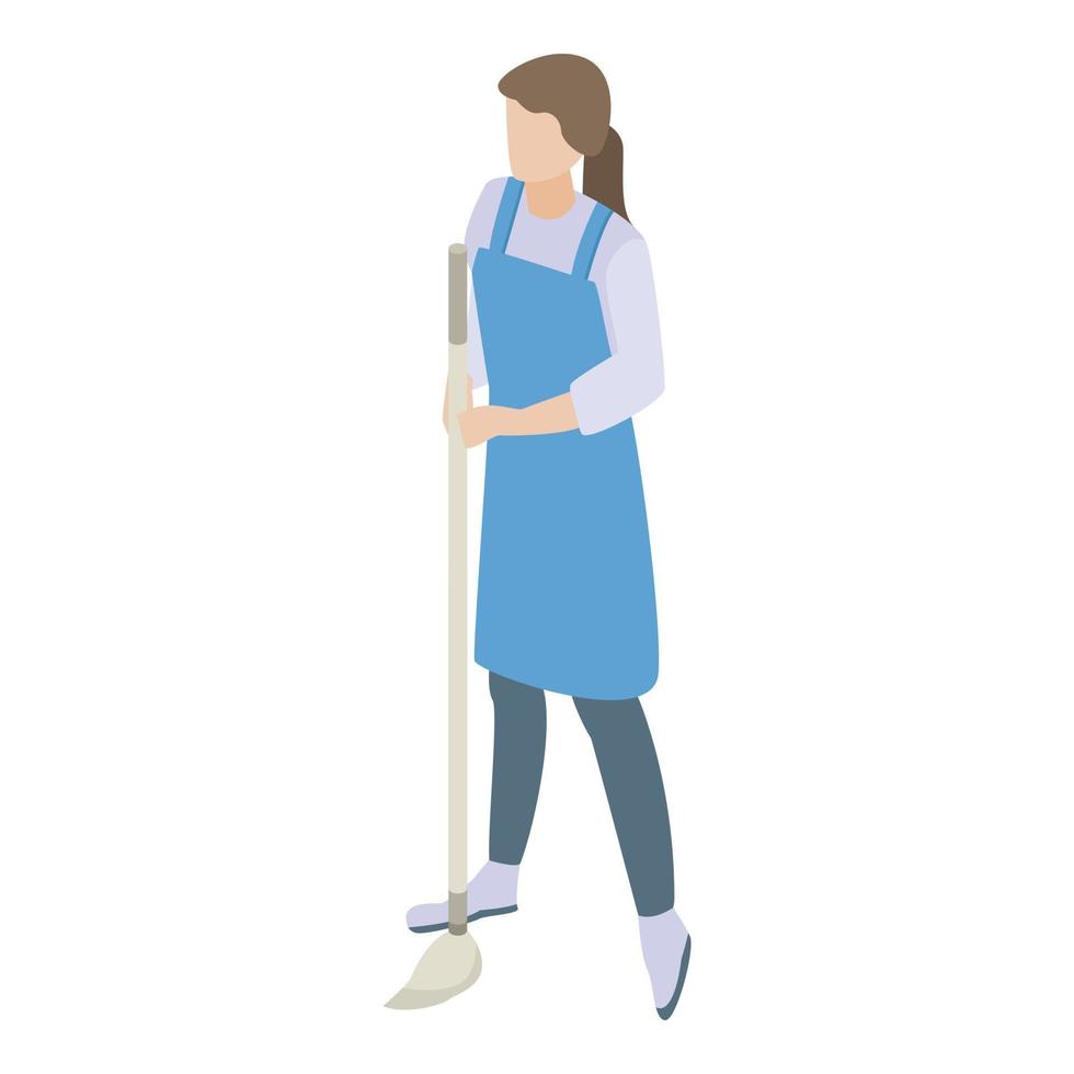 kvinna rengöring service med mopp ikon, isometrisk stil vektor