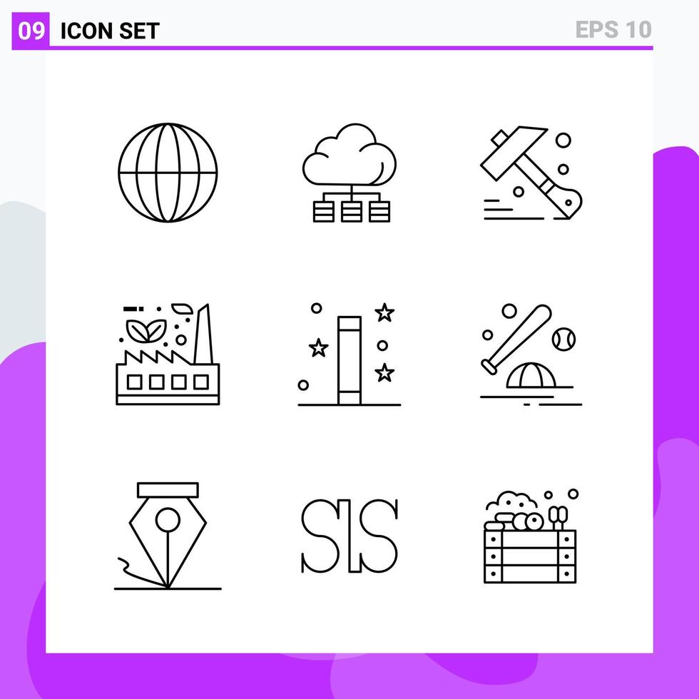 uppsättning av 9 ikoner i linje stil kreativ översikt symboler för hemsida design och mobil appar enkel linje ikon tecken isolerat på vit bakgrund 9 ikoner vektor