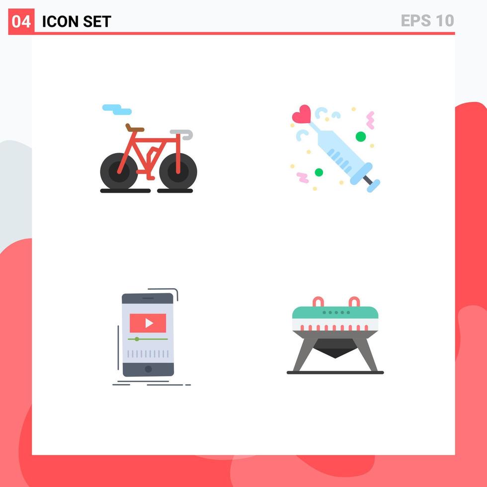 4 kreativ ikoner modern tecken och symboler av cykel musik läkemedel kärlek video redigerbar vektor design element