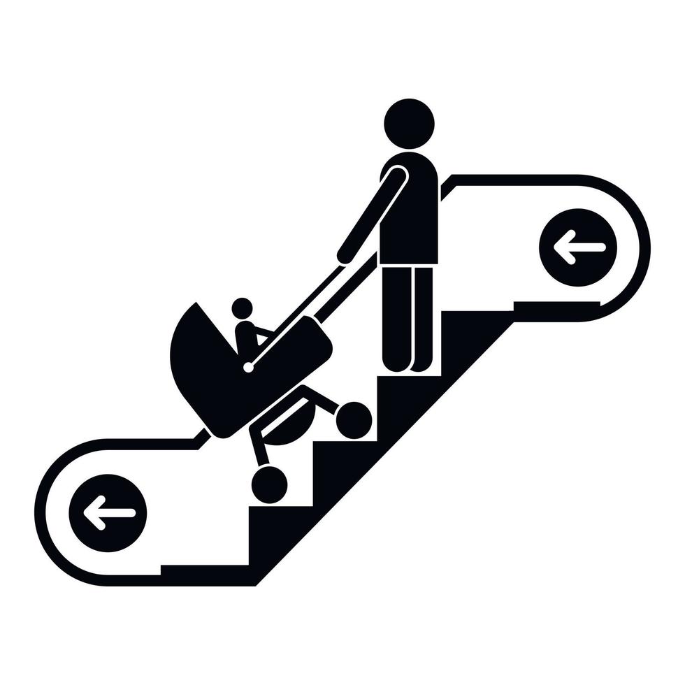 kvinna bebis pråm rulltrappa ikon, enkel stil vektor