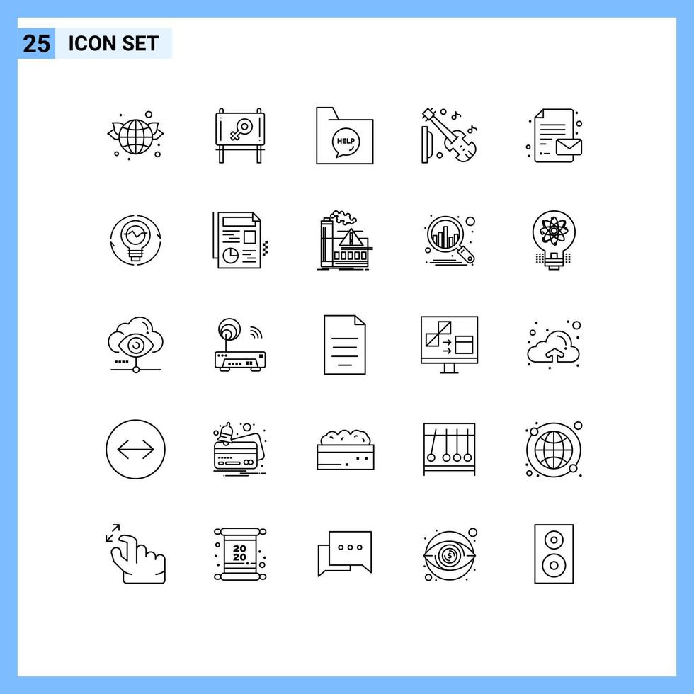 modern uppsättning av 25 rader och symboler sådan som papper fiol Kontakt musik gitarr redigerbar vektor design element