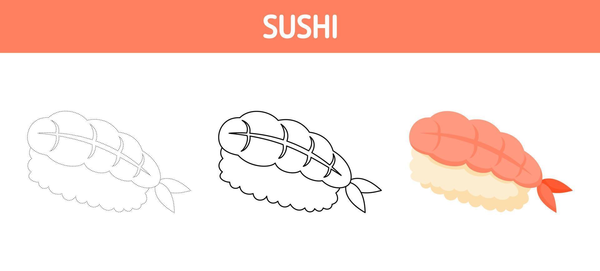 sushi spårande och färg kalkylblad för barn vektor