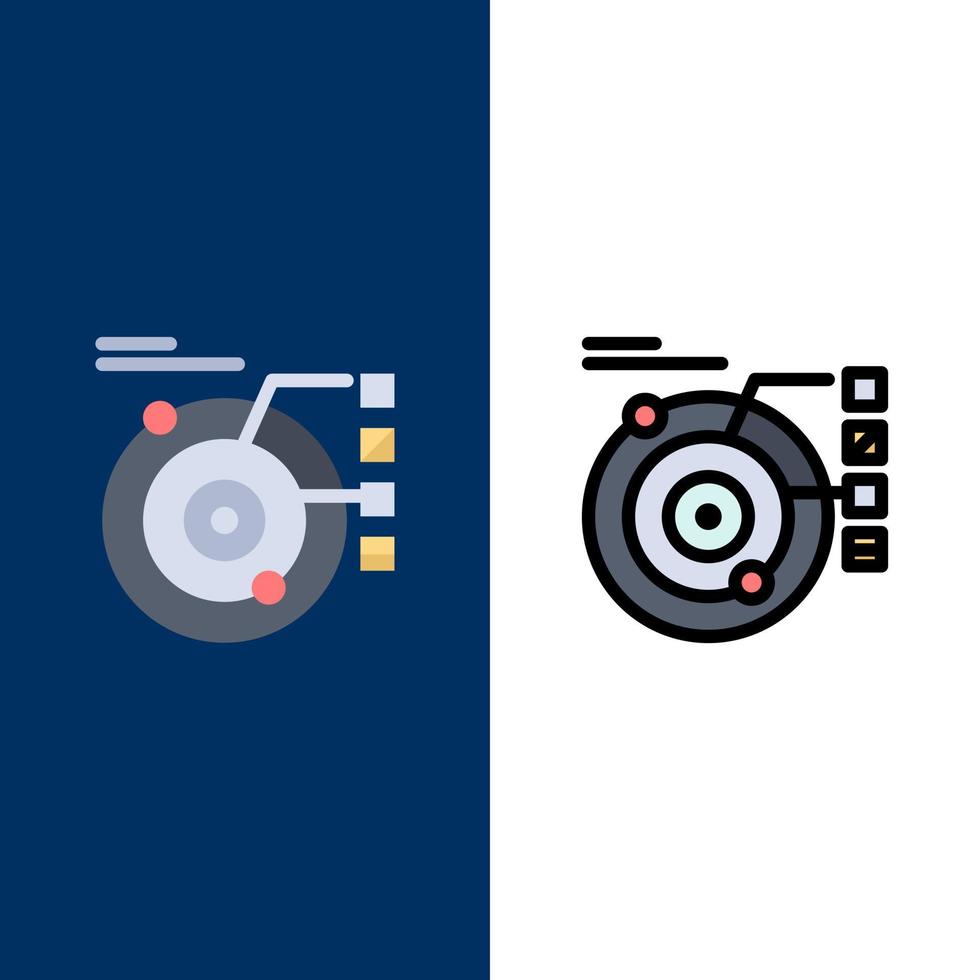 data modell bana planet sol- ikoner platt och linje fylld ikon uppsättning vektor blå bakgrund
