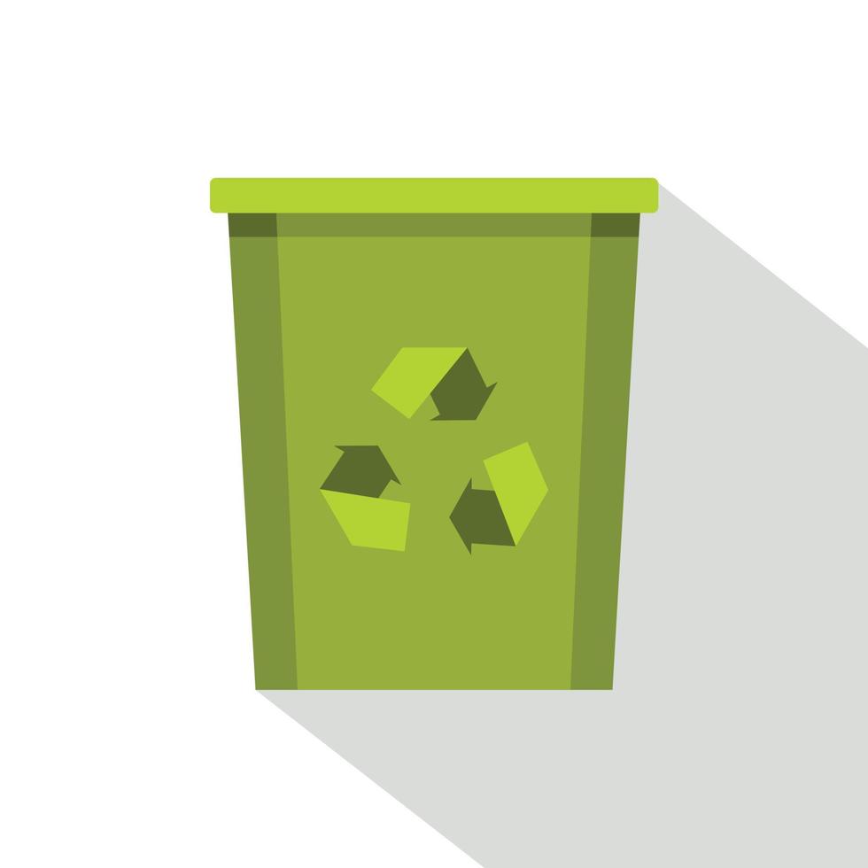 Grüne Tonne mit Recycling-Symbol, flacher Stil vektor