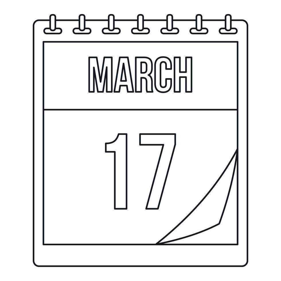 17. März Kalendersymbol, Umrissstil vektor