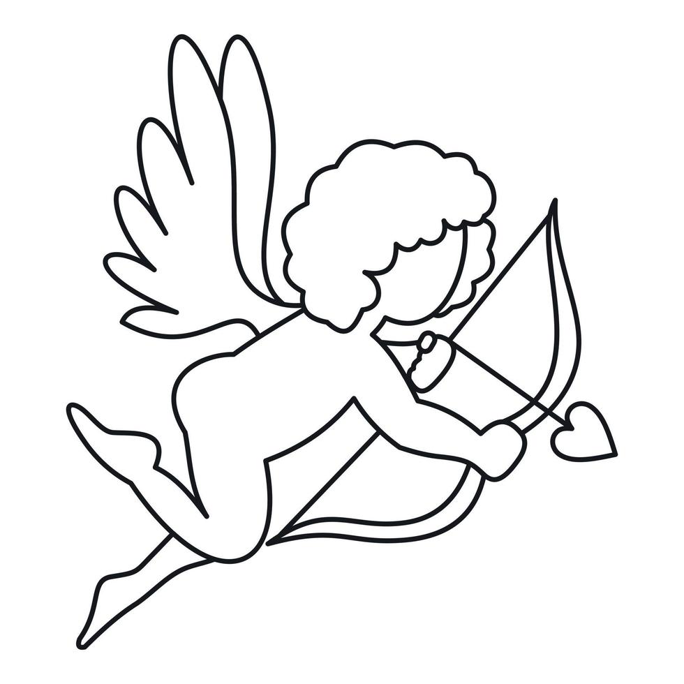 cupid med rosett och pil ikon, översikt stil vektor