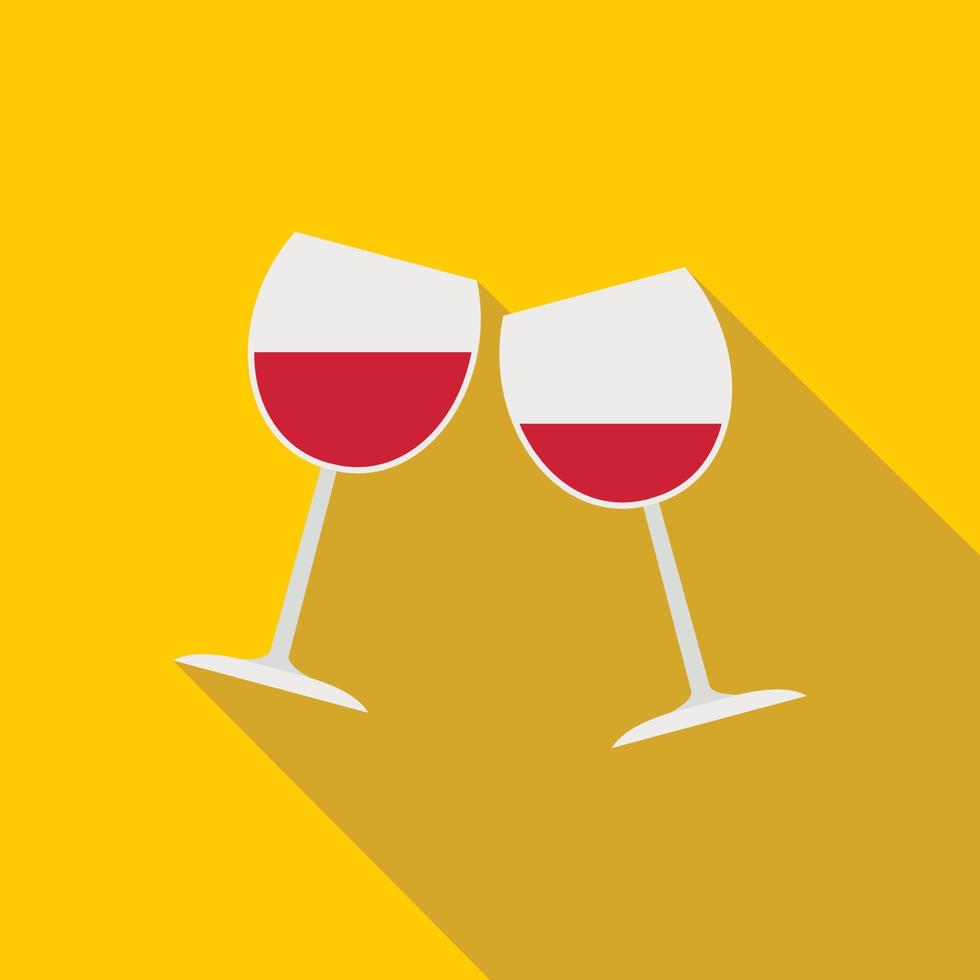 två glasögon av röd vin ikon, platt stil vektor