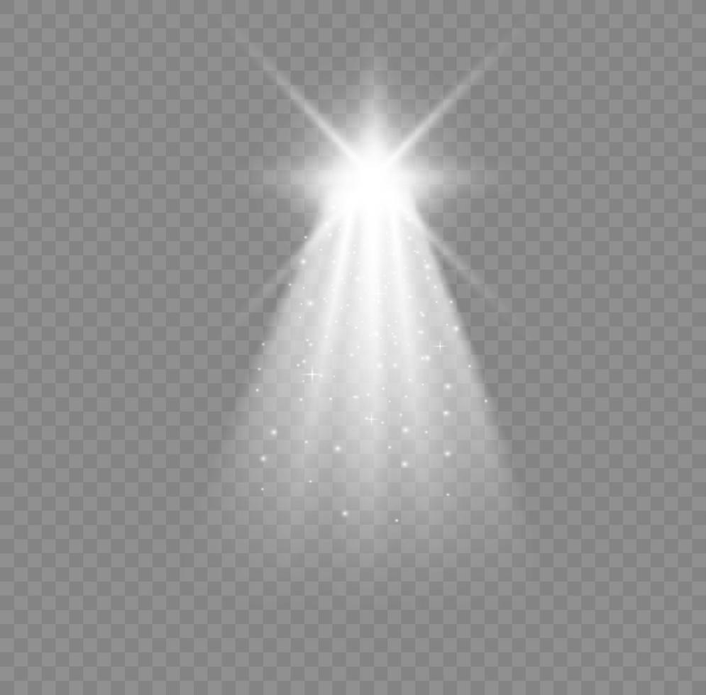 Weihnachtsstern mit Scheinwerfer. Lichteffekt weiße Farbe. leuchtender isolierter weißer funkelnder lichteffekt. funkenscheinwerfer spezialeffektdesign. Strahlenvektorelement. vektor