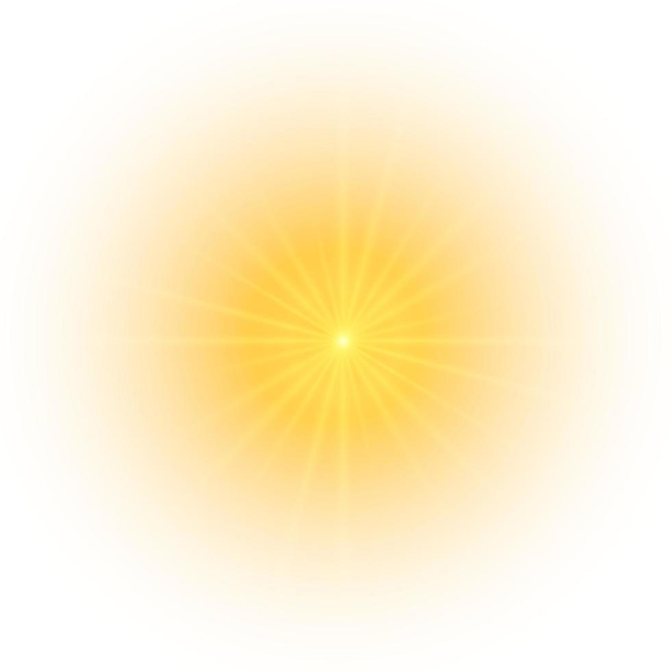 gelbe Sonne, ein Blitz, ein sanfter Schein ohne abgehende Strahlen. Stern blitzte mit Scheinen isoliert auf weißem Hintergrund. vektorillustration des abstrakten gelben spritzens. vektor