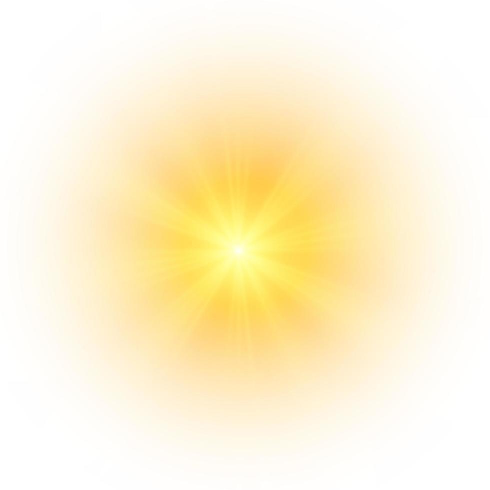 gul Sol, en blixt, en mjuk glöd utan avgår strålar. stjärna blinkade med pärlar isolerat på vit bakgrund. vektor illustration av abstrakt gul stänk.
