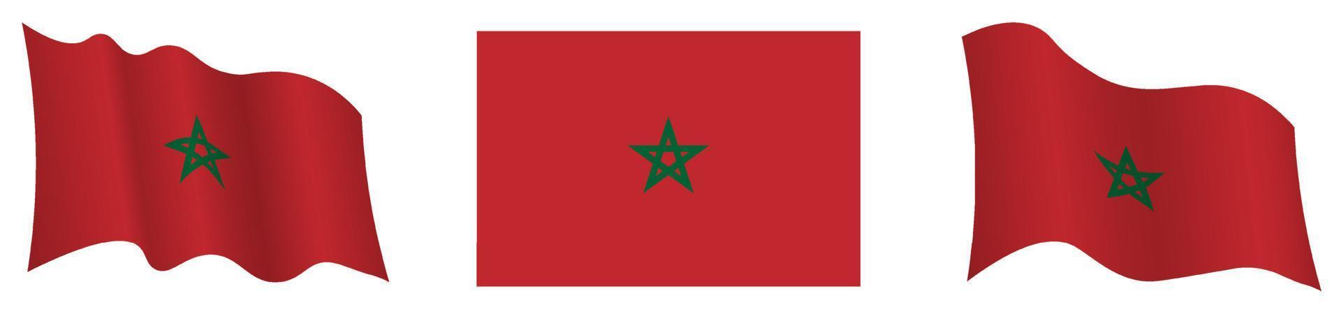 marokko flagge in statischer position und in bewegung, flatternd im wind in genauen farben und größen, auf weißem hintergrund vektor