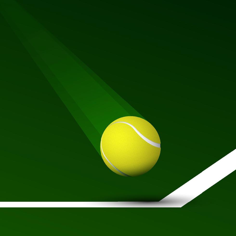 realistischer tennisball fliegt in der linie des gerichts. Welt Tennisturnier. Sportausrüstung. Hintergrund für Designsportwettbewerbe. Vektor