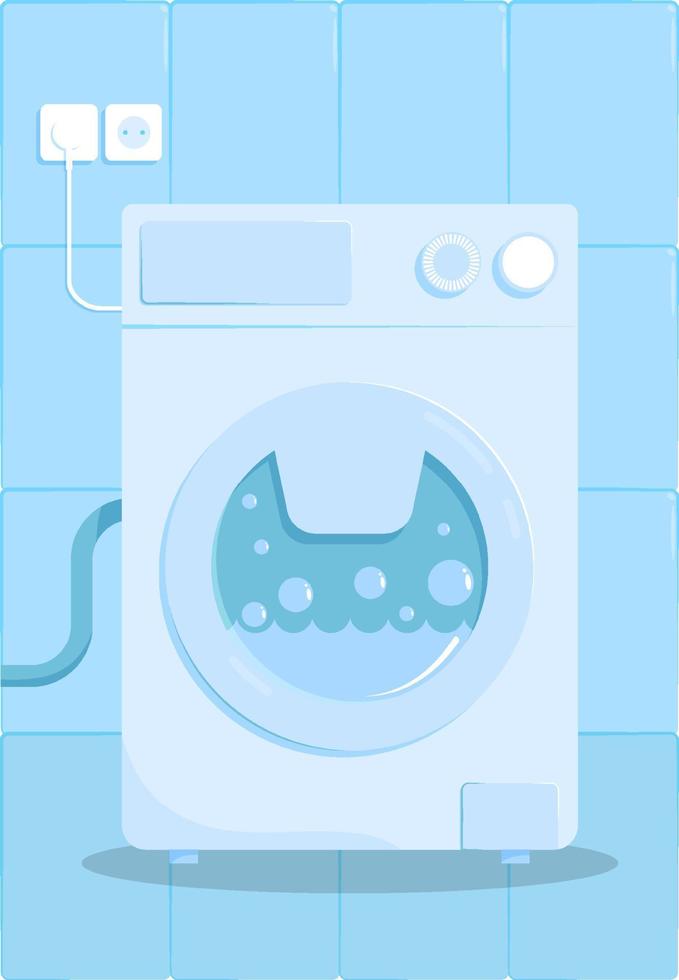 Moderne Waschmaschine im flachen Stil mit Schatten im Badezimmer. Haushaltsgeräte. isolierter Vektor