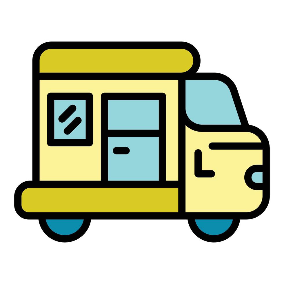 läger buss ikon Färg översikt vektor