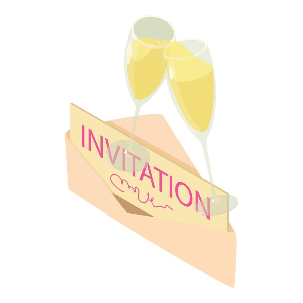 firande inbjudan ikon isometrisk vektor. inbjudan och två champagne glas vektor
