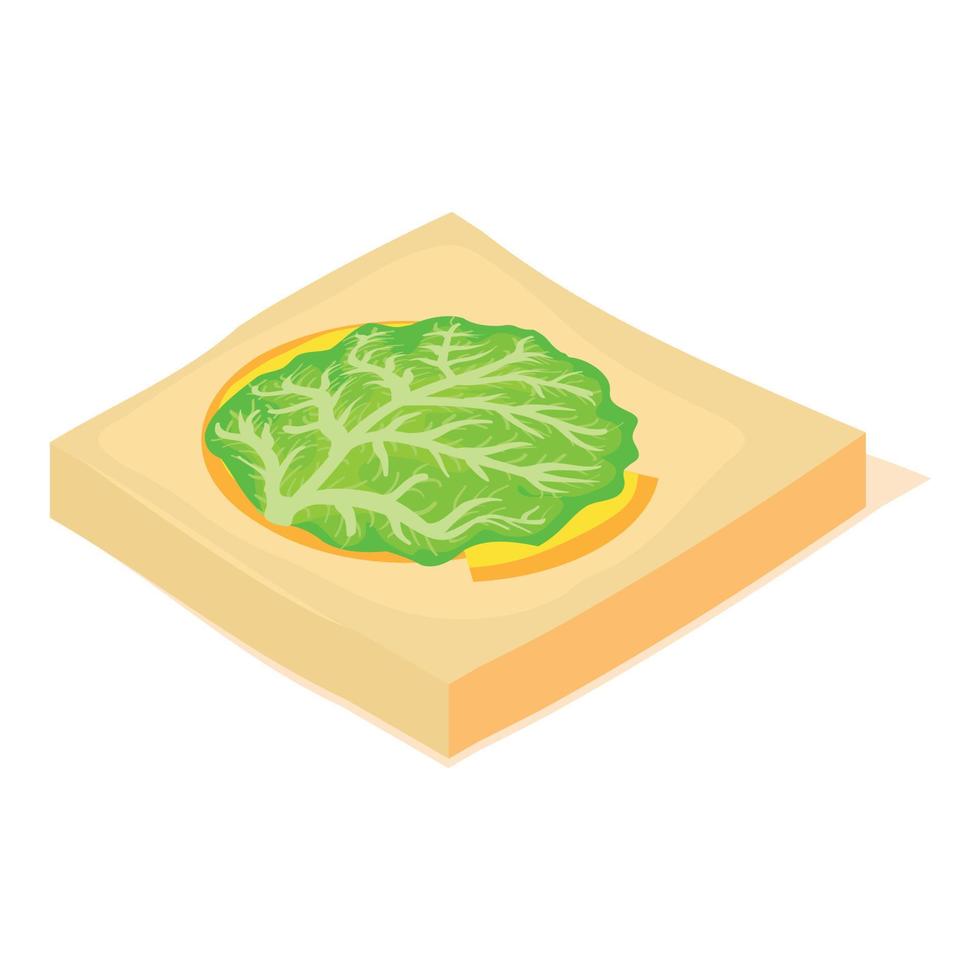 Isometrischer Vektor der Gemüsepizza-Ikone. Papierschachtel für Pizza mit Gemüsesymbol