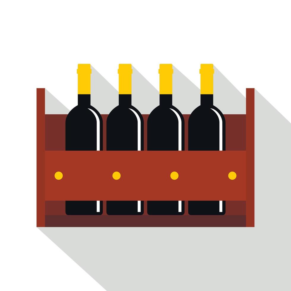 Weinflaschen in einer Holzkisten-Ikone, flacher Stil vektor