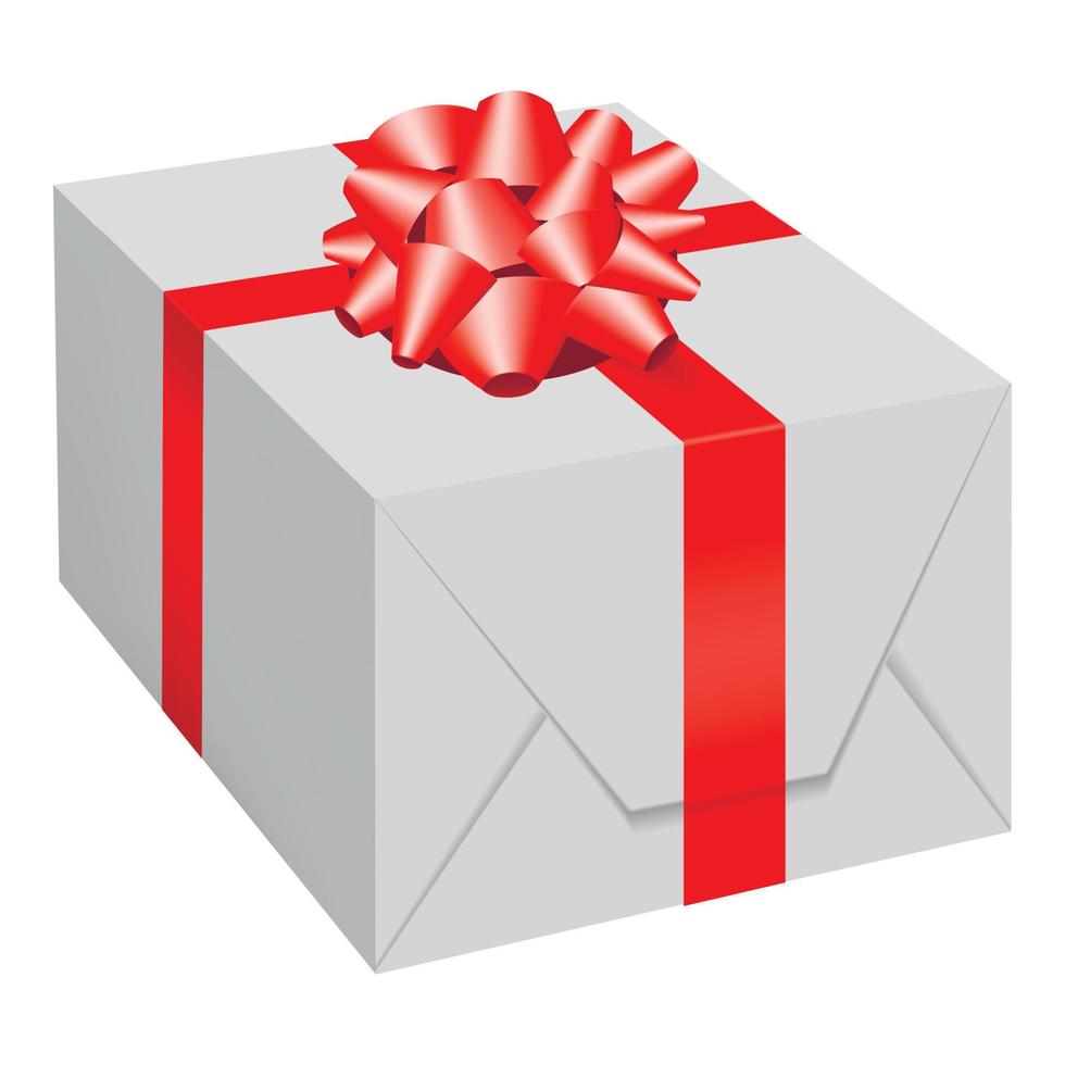 vit gåva låda med röd rosett ikon, platt stil vektor