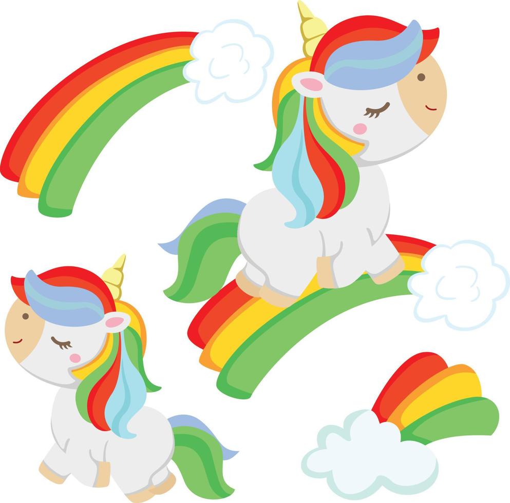 Regenbogen Einhorn Party Dekoration Illustration Vektor Cliparts