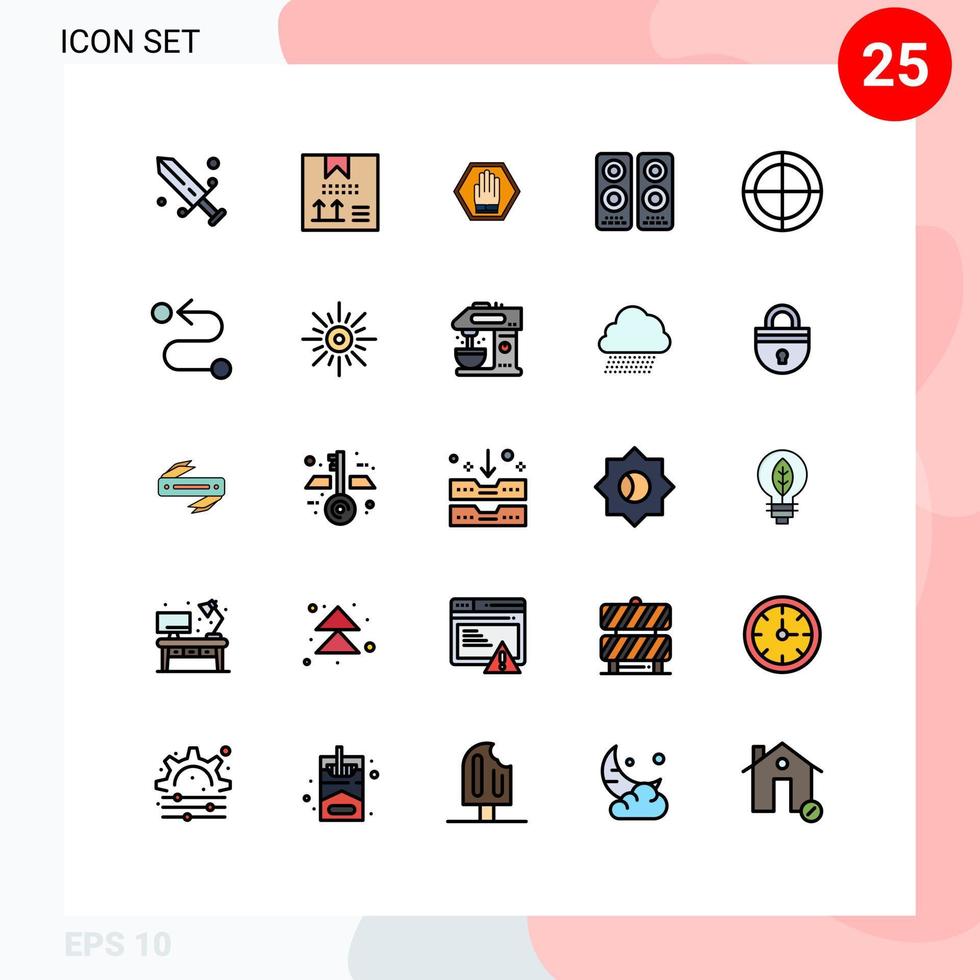 modern uppsättning av 25 fylld linje platt färger pictograph av högtalare underhållning programmering bio trafik redigerbar vektor design element