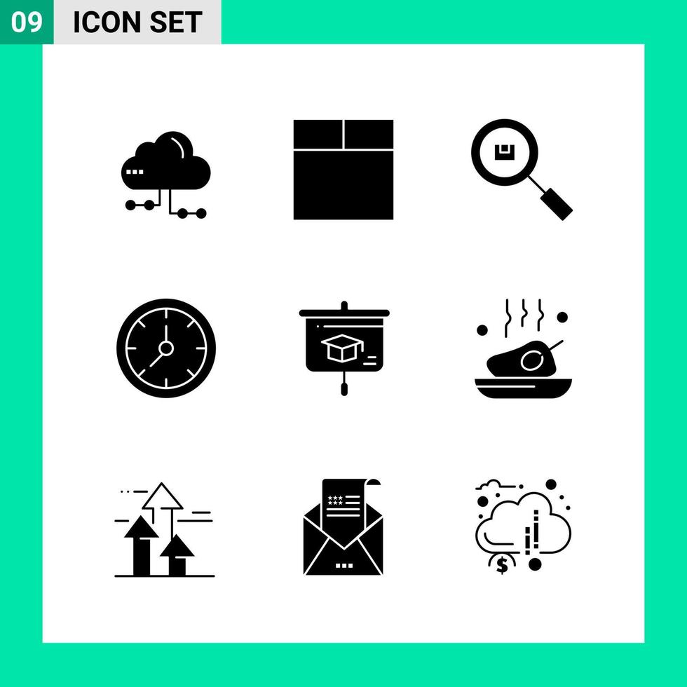 Packung mit 9 Solid Style Icon Set Glyphen-Symbolen für den Druck kreative Zeichen isoliert auf weißem Hintergrund 9 Icon Set kreativer schwarzer Icon-Vektor-Hintergrund vektor