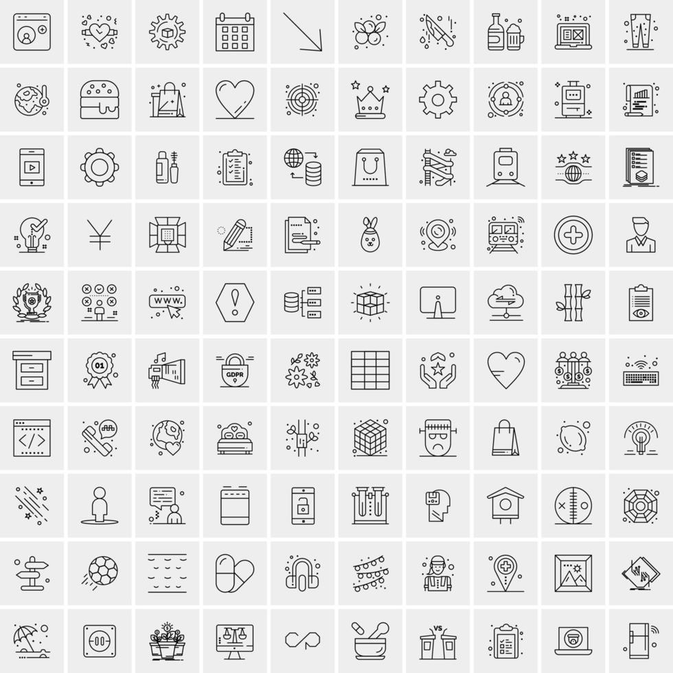 100 universell svart linje ikoner på vit bakgrund vektor