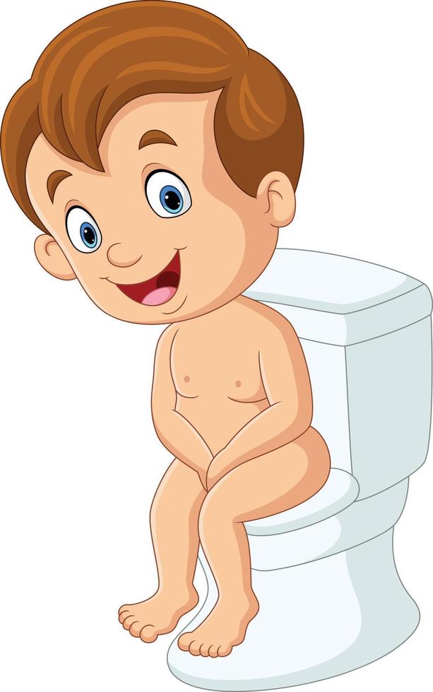 Cartoon kleiner Junge sitzt auf der Toilette vektor