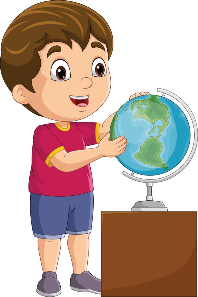 niedlicher Cartoon des kleinen Jungen mit Globus vektor