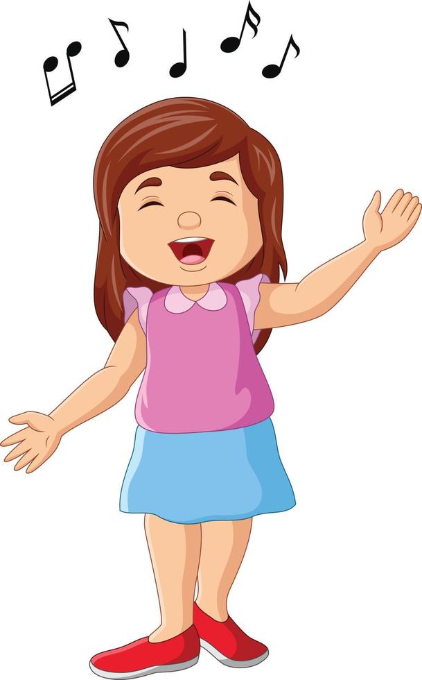süßer Cartoon des kleinen Mädchens, der singt vektor