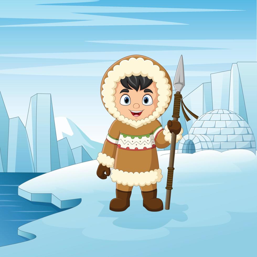tecknad serie liten eskimo unge av norr Pol bakgrund vektor