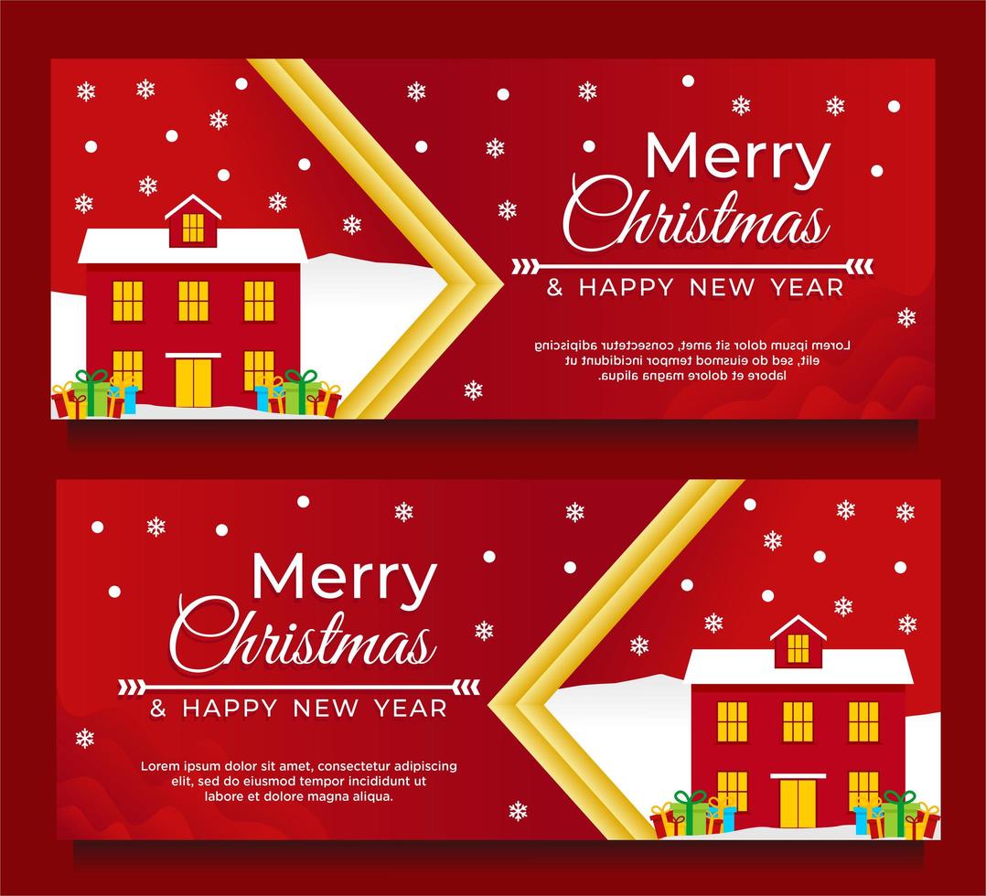 jul och nyår banner mall med hus vektor