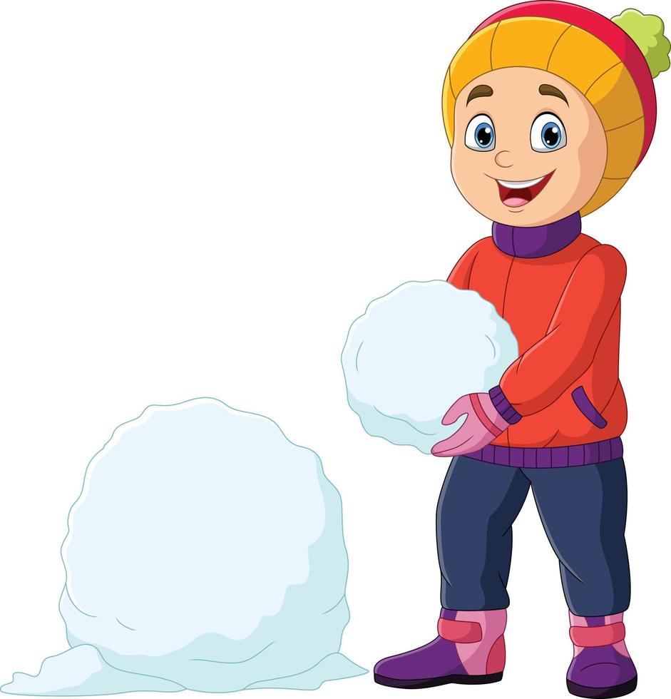 Cartoon kleiner Junge in Winterkleidung mit Schneeball vektor