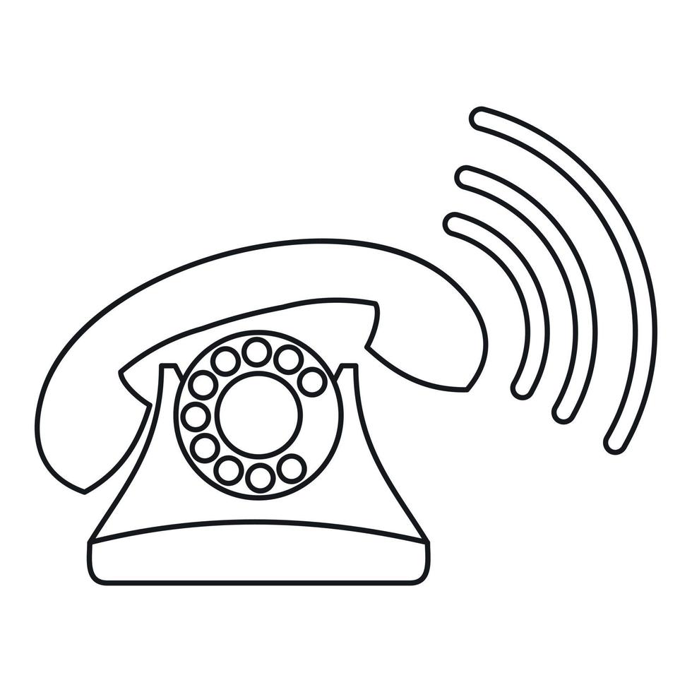 retro telefon ringande ikon, översikt stil vektor