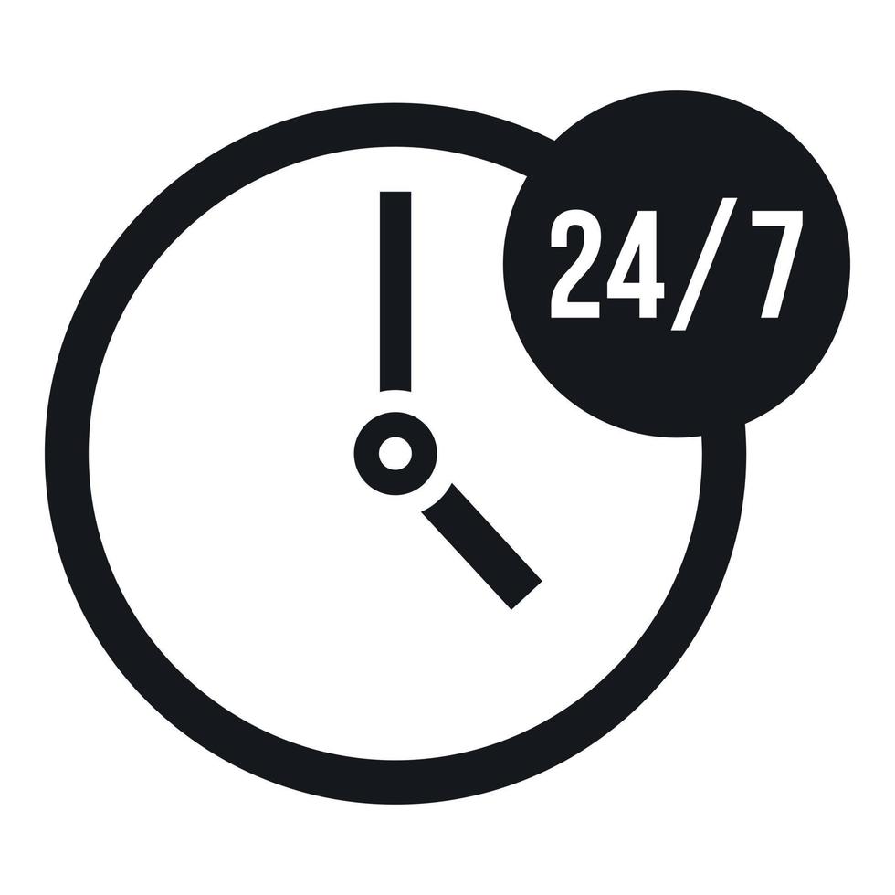 Uhr 24 7 Symbol, einfacher Stil vektor