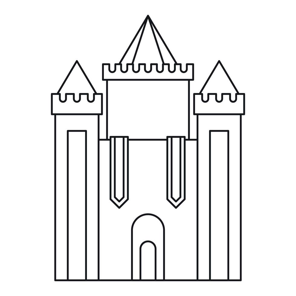 medeltida slott ikon, översikt stil vektor