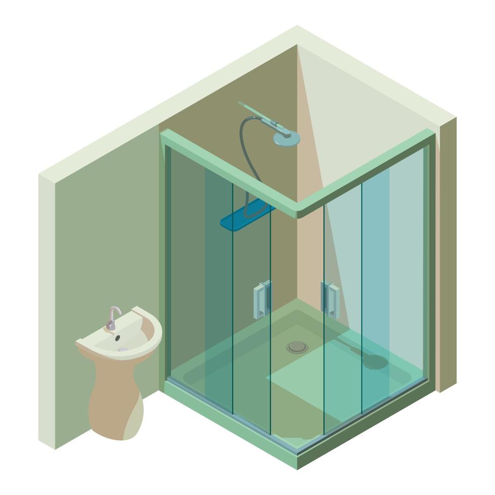 isometrischer vektor des badezimmerinnenraumsymbols. Duschkabine Waschbecken mit Wasserhahn