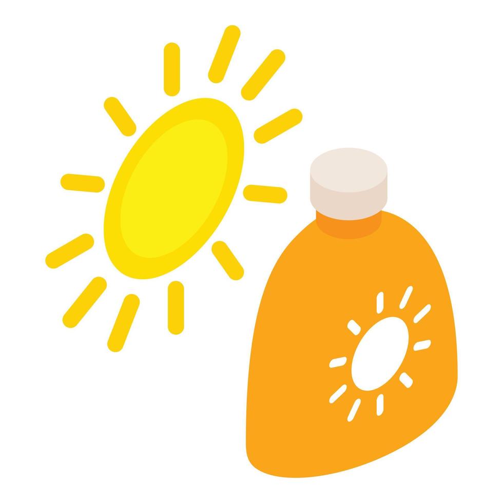 Sonnenschutz-Symbol isometrischer Vektor. strahlende Sommersonne und schützende Creme vektor